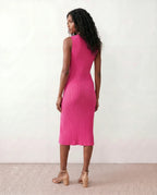 Women's Ribbed Fitted Knit Midi Dress Sleeveless with Side Slit - 11