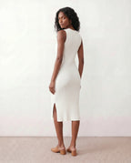 Women's Ribbed Fitted Knit Midi Dress Sleeveless with Side Slit - 4