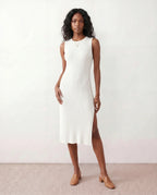 Women's Ribbed Fitted Knit Midi Dress Sleeveless with Side Slit - 5