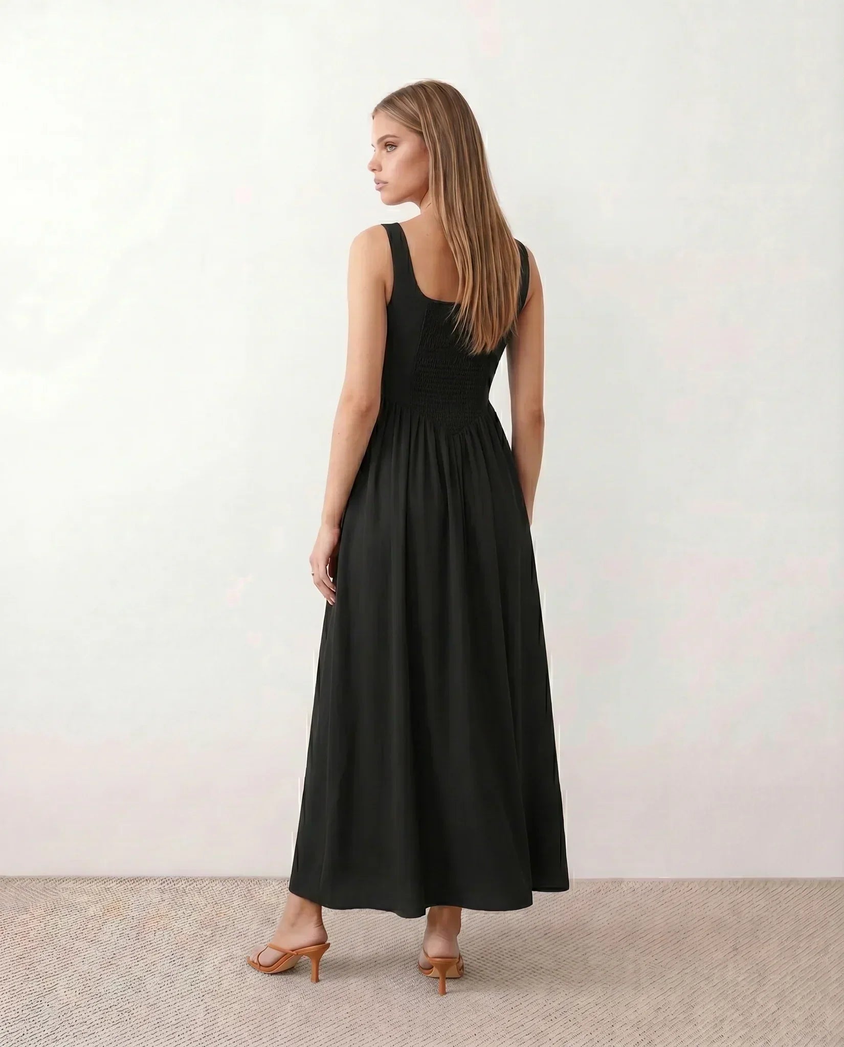 Women's Sleeveless Maxi Dress with Square Neckline and A-Line Skirt - 4