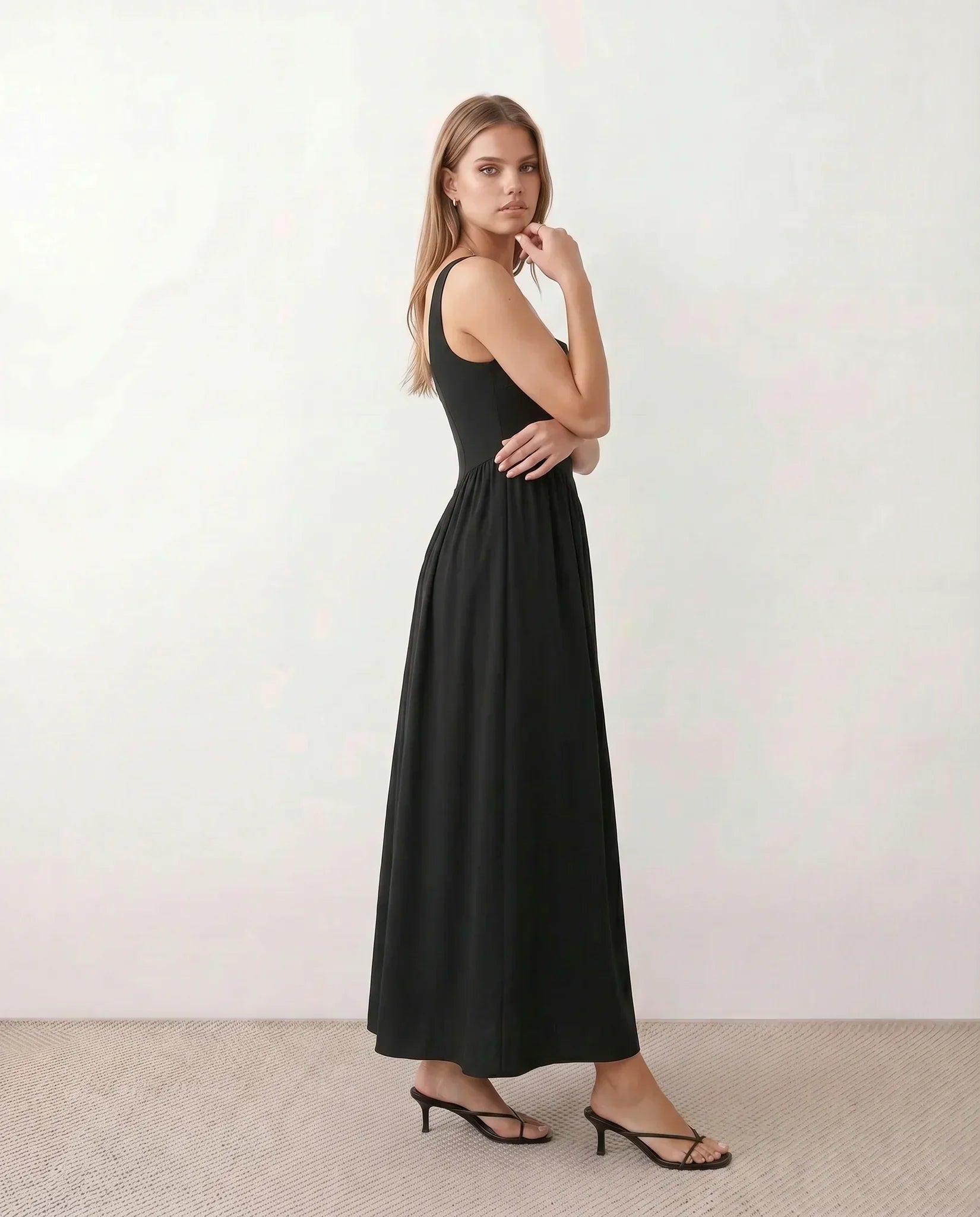 Women's Sleeveless Maxi Dress with Square Neckline and A-Line Skirt - 5