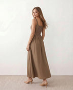 Women's Sleeveless Maxi Dress with Square Neckline and A-Line Skirt - 10