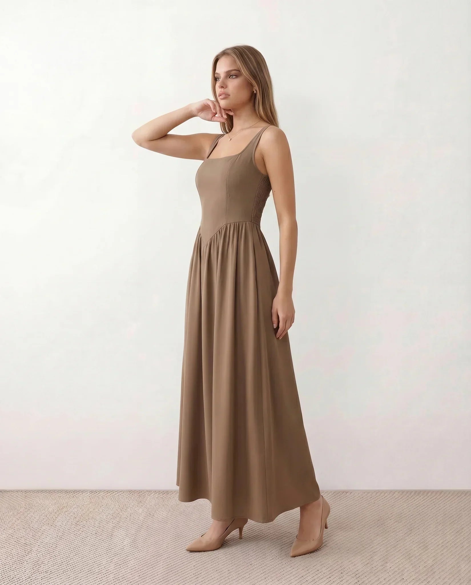 Women's Sleeveless Maxi Dress with Square Neckline and A-Line Skirt - 9