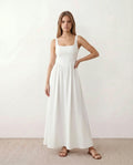 Women's Sleeveless Maxi Dress with Square Neckline and A-Line Skirt - White