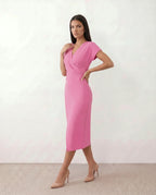 Women's Wrap Midi Dress with Draped Skirt and V-Neck - 10