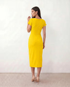 Women's Wrap Midi Dress with Draped Skirt and V-Neck - 4