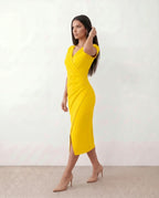 Women's Wrap Midi Dress with Draped Skirt and V-Neck - 6