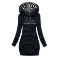 Women's Hoodie with Heartbeat Print and Striped Hood Lining - Blue