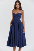 Women's Midi Dress Sleeveless with Sweetheart Neckline and A-Line Skirt - Blue