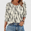 Women's Top with Smocked Cuffs and Round Neck - Black Dots
