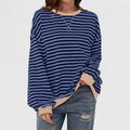 Women's Jumper Striped with Round Neck and Long Sleeves - Blue
