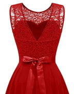 Women's Sleeveless High-Low Dress with Lace Bodice and A-Line Skirt - 11
