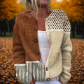 Women's Cardigan Long Sleeve with Colour Block and Polka Dot Print - Multicolour