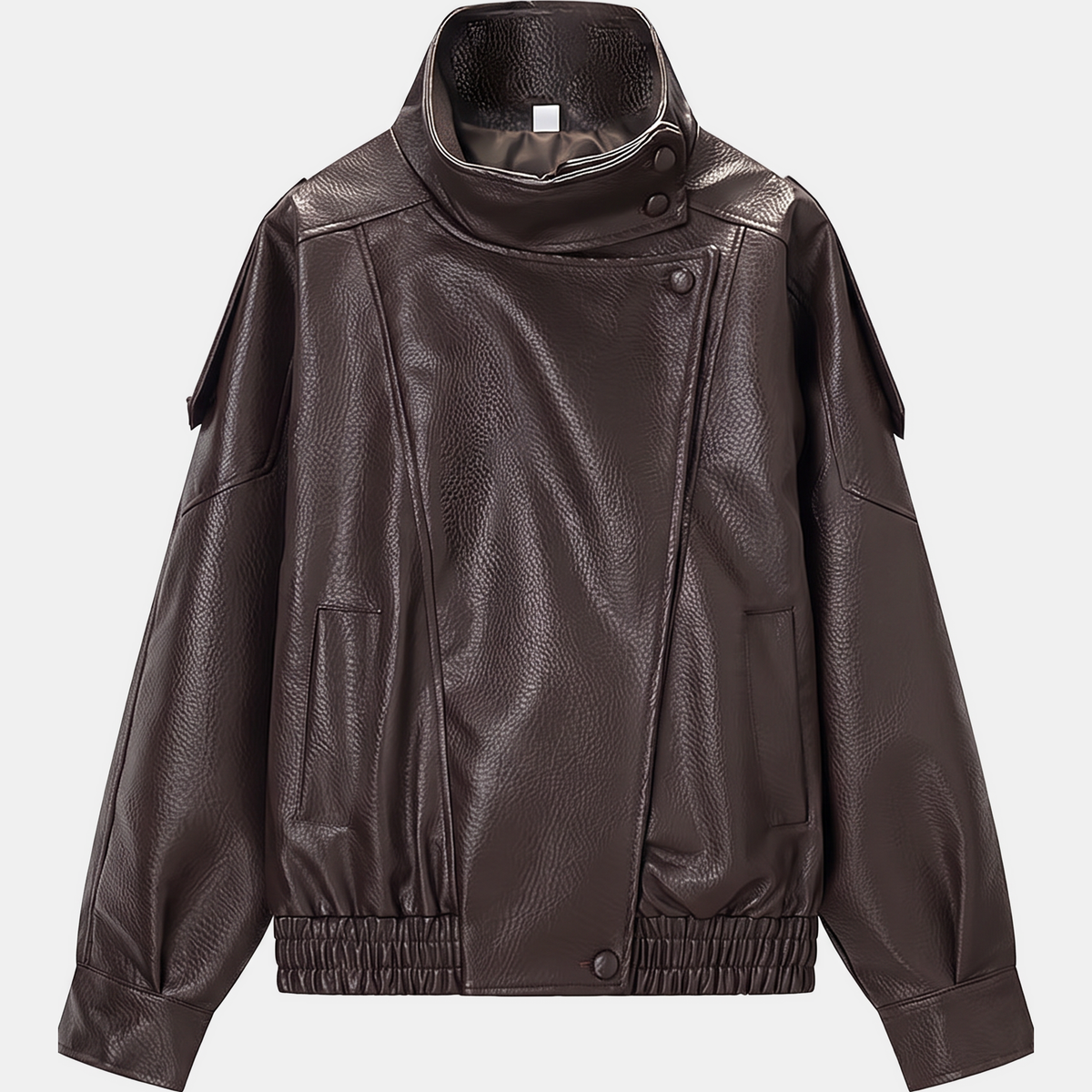 Women's Pebbled Faux Leather Bomber Jacket Oversized Stand Collar - 14