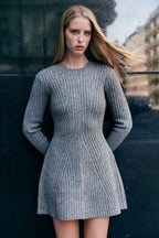 Women's Ribbed Mini Dress with Long Sleeves - 2