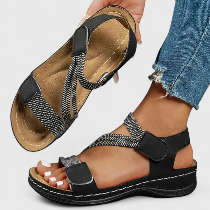 Women's Sandals with Adjustable Straps and Arch Support Footbed - Black