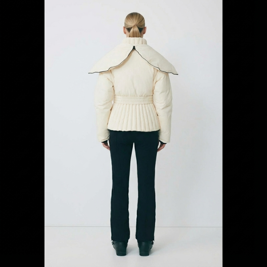 Women's Ski Jacket with Detachable Hood, Belted Fitted Waist - 4