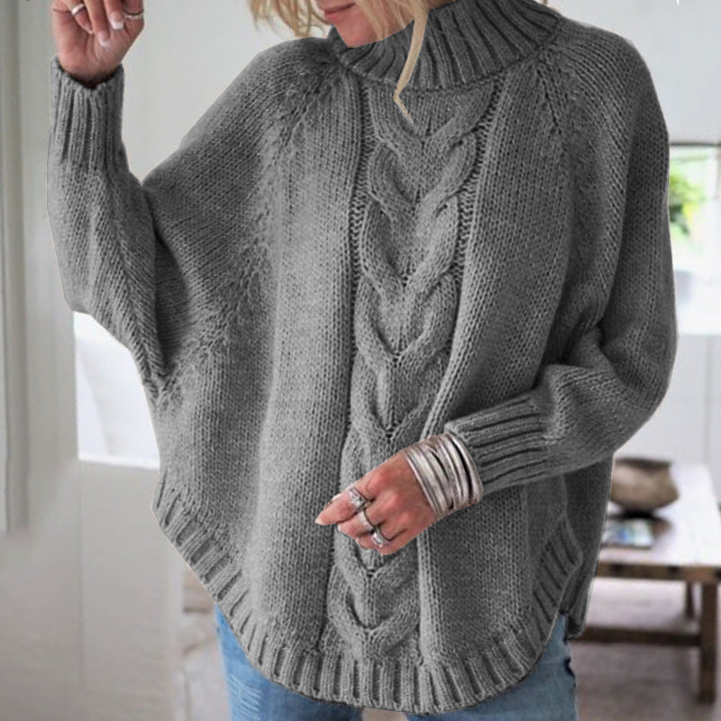 Women's Cable Knit Turtleneck Jumper Oversized Fit - Grey