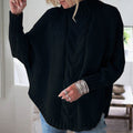 Women's Cable Knit Turtleneck Jumper Oversized Fit - Black