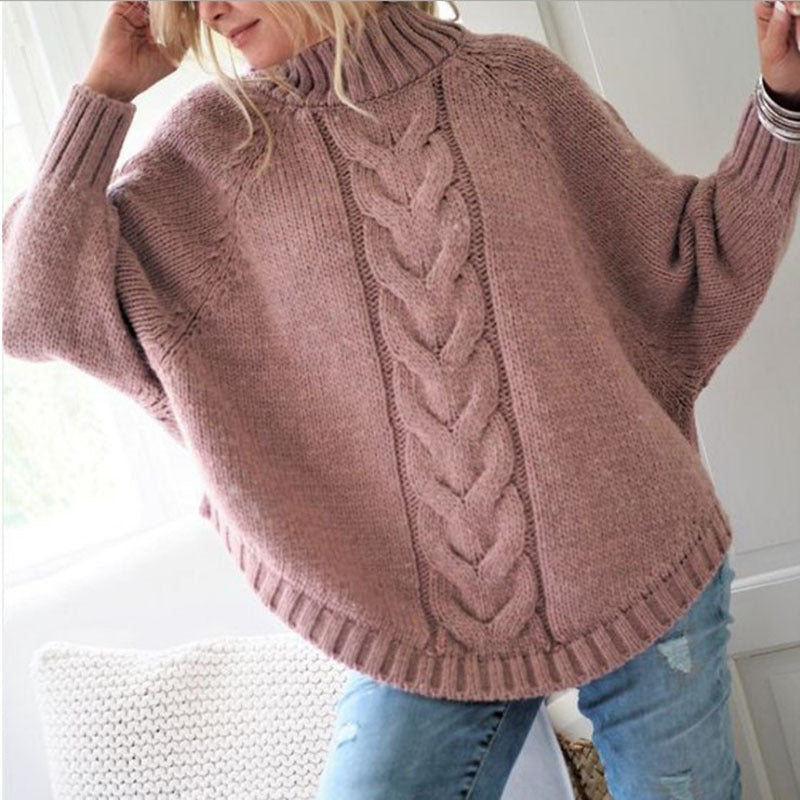 Women's Cable Knit Turtleneck Jumper Oversized Fit - 8