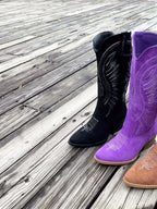 Women's Western Boots with Embroidered Shaft and Block Heel - 14