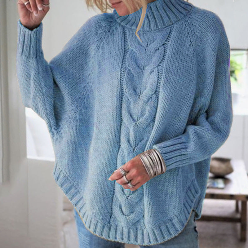 Women's Cable Knit Turtleneck Jumper Oversized Fit - Blue