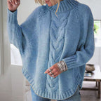 Women's Cable Knit Turtleneck Jumper Oversized Fit - Blue