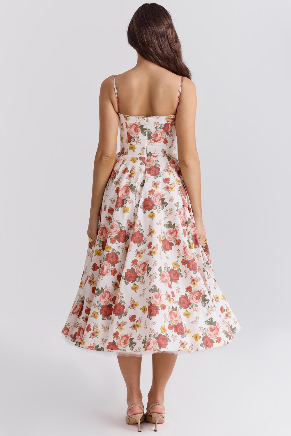 Women's Corset Midi Dress with A-Line Skirt and Sweetheart Neckline - 17