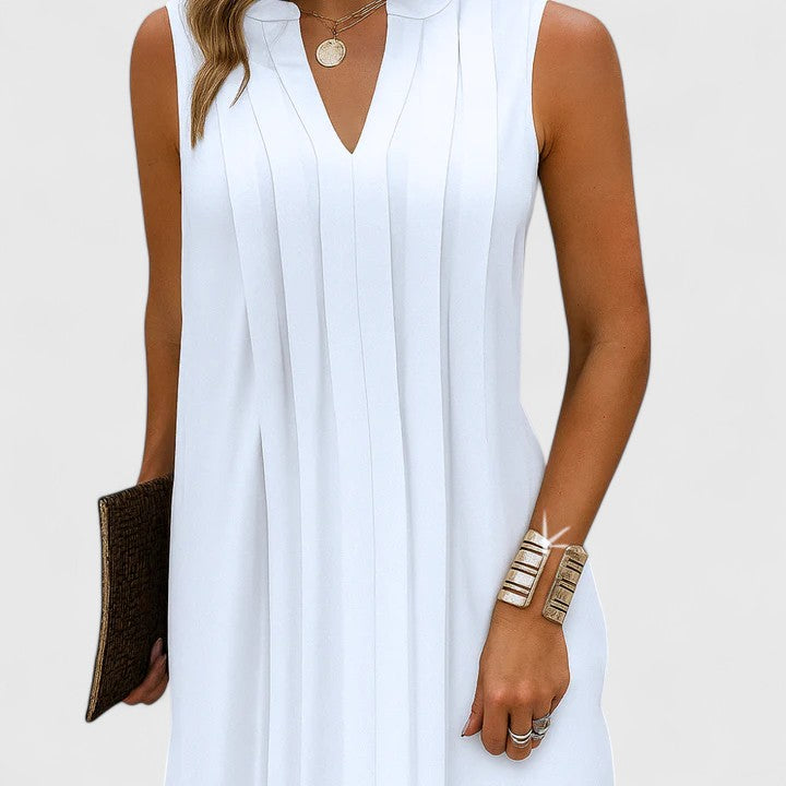 Women's Sleeveless Dress with V-Neck and Pleated Detail - 7