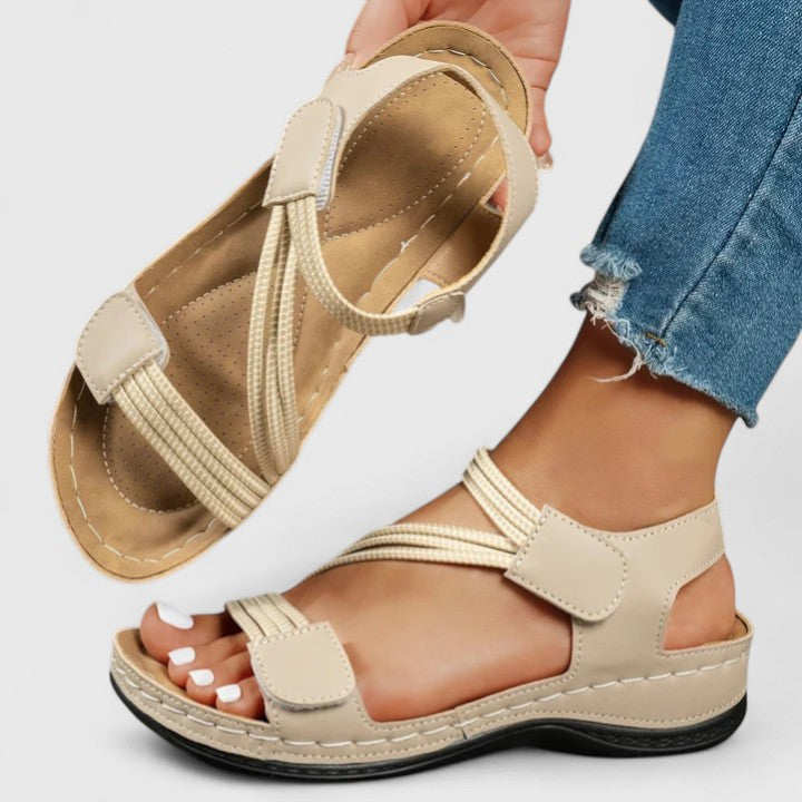 Women's Sandals with Adjustable Straps and Arch Support Footbed - Khaki
