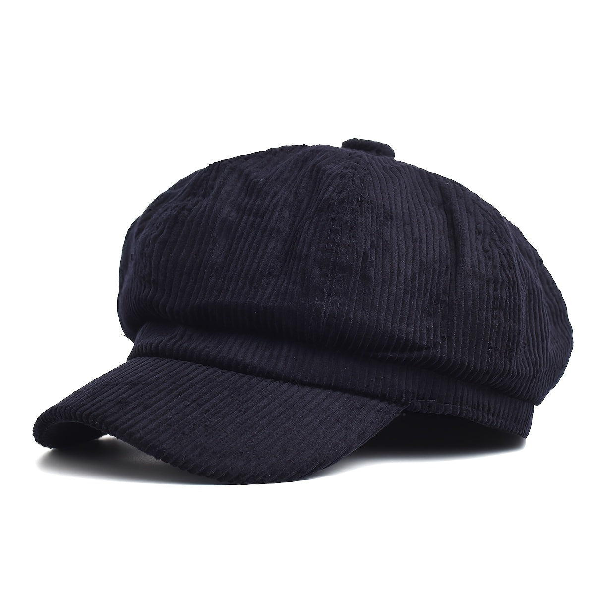 Women's Newsboy Cap with Ribbed Texture and Rounded Panels - Navy Blue