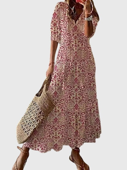 Amalia | Boho Vintage Summer Dress - Red