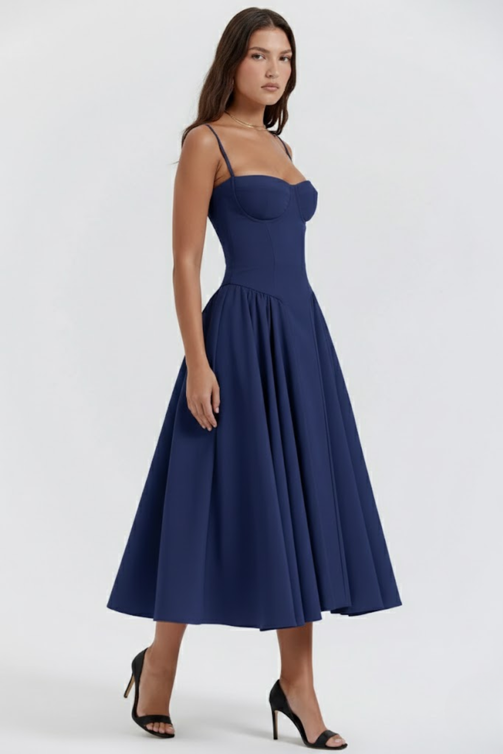 Women's Midi Dress Sleeveless with Sweetheart Neckline and A-Line Skirt - 9