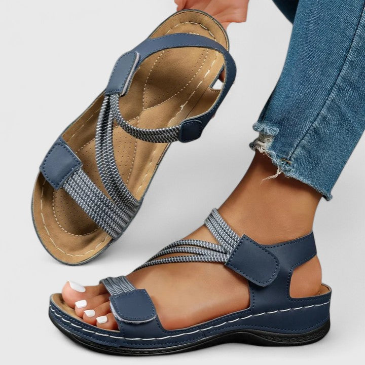 Women's Sandals with Adjustable Straps and Arch Support Footbed - Blue