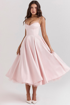 Women's Corset Midi Dress with A-Line Skirt and Sweetheart Neckline - 7