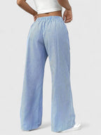 Women's Wide-Leg Trousers with Elasticated Drawstring Waist - 11
