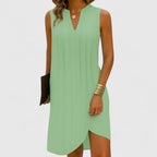 Women's Sleeveless Dress with V-Neck and Pleated Detail - 9