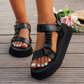 Women's Platform Sandals with Adjustable Straps and Chunky Sole - Black