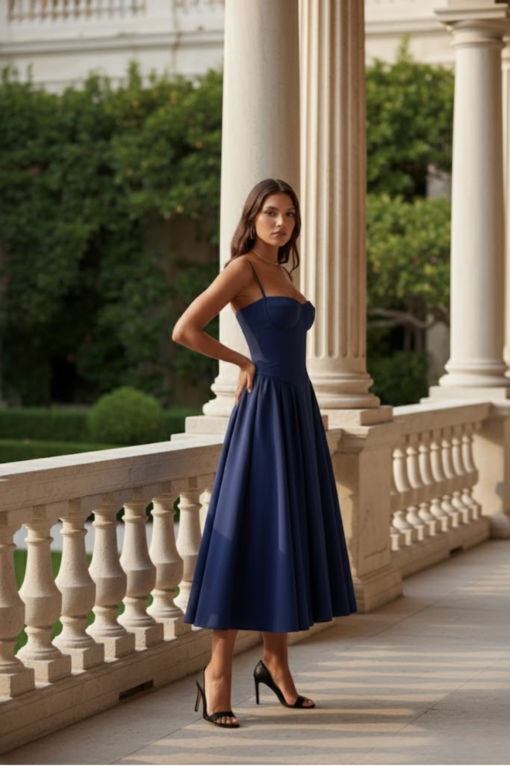 Women's Midi Dress Sleeveless with Sweetheart Neckline and A-Line Skirt - 10