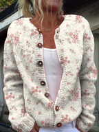 Women's Cardigan with Rose Petal Print and Button Front - Multicolour