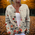 Women's Cardigan Open-Front with Floral Print and Button Detail - Multicolour
