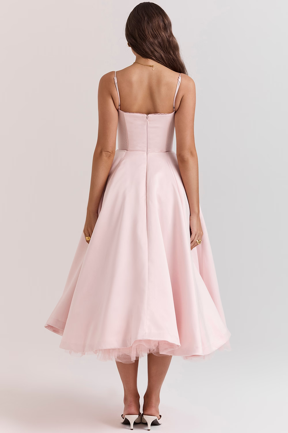 Women's Corset Midi Dress with A-Line Skirt and Sweetheart Neckline - 8