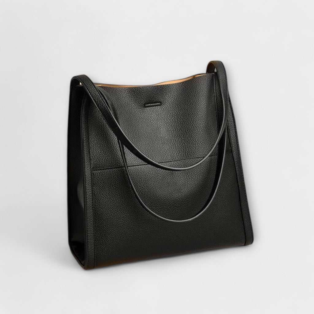 Women's Tote Bag with Sturdy Handles and Front Pocket - Black