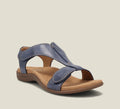Women's Sandals with Adjustable T-Strap and Cushioned Footbed - Blue