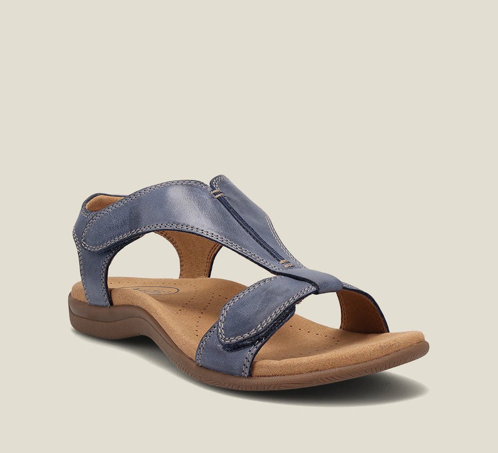 Women's Sandals with Adjustable T-Strap and Cushioned Footbed - Blue