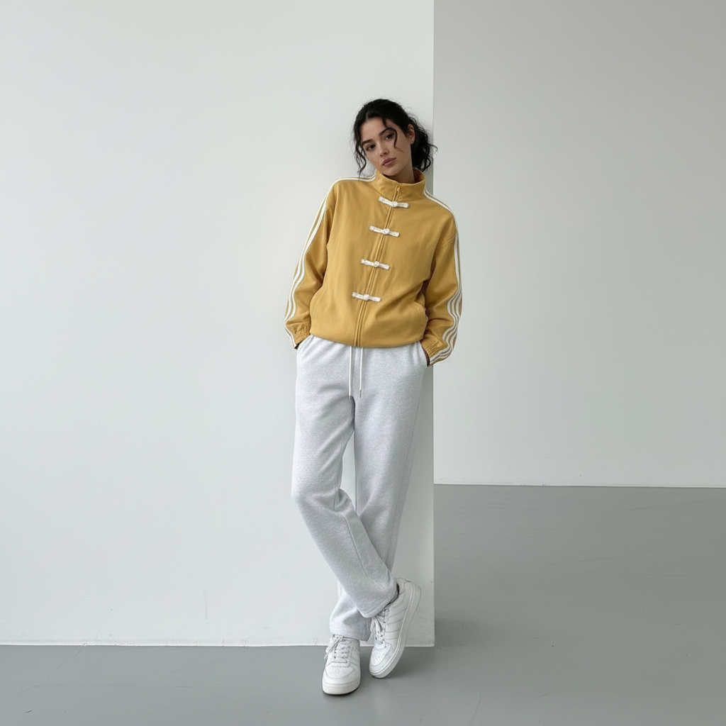 Women's Track Jacket with Button Loops and Contrast Stripes - 8