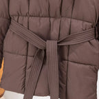 Women's Padded Coat with Belted Waist and Wide Collar - 12