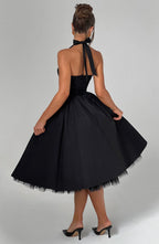 Women's Halter Midi Dress with A-Line Skirt - 7