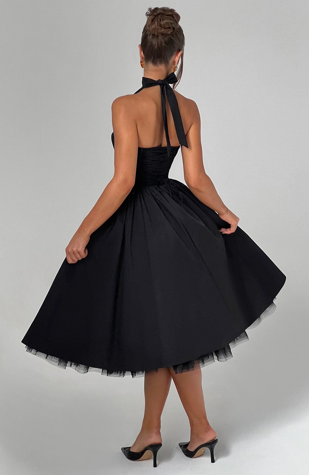Women's Halter Midi Dress with A-Line Skirt - 7