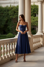 Women's Midi Dress Sleeveless with Sweetheart Neckline and A-Line Skirt - 11
